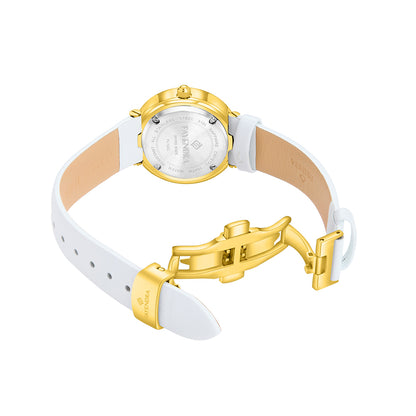 Stainless Steel 316L Watch Golden Color White Leather And White Zircon - WHITE MOP DIAL