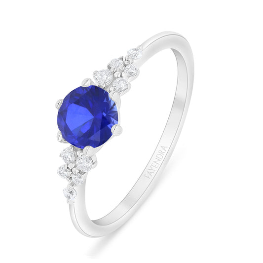 Sterling Silver 925 Ring Rhodium Plated Embedded With Sapphire Corundum And White Zircon