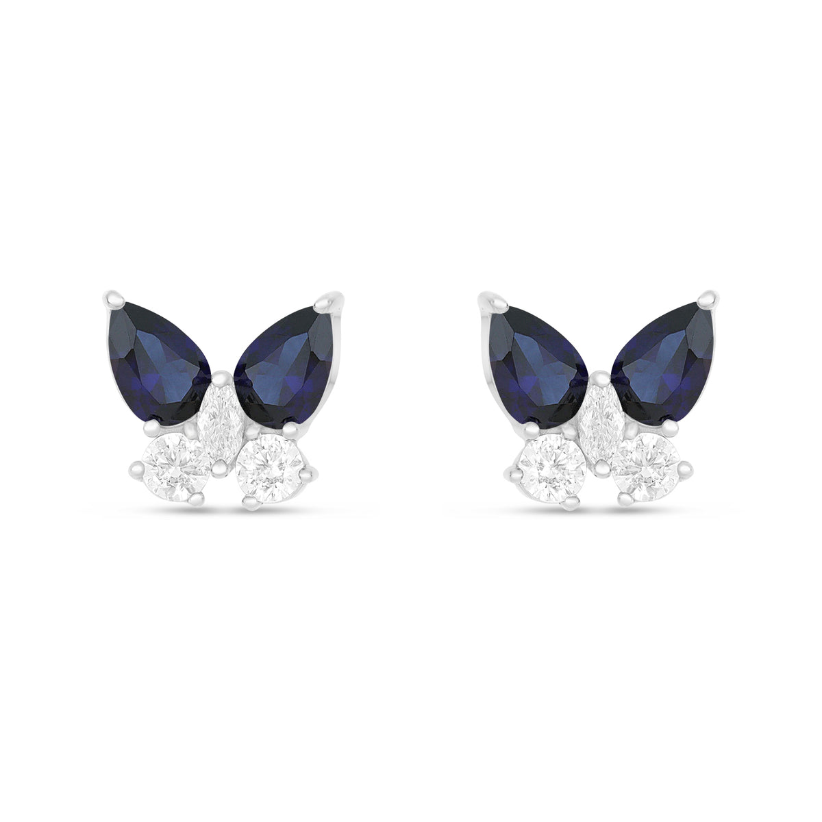 Sterling Silver 925 Earring Rhodium Plated Embedded With Sapphire Corundum And White Zircon