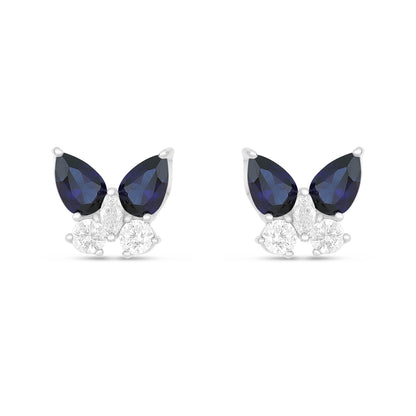 Sterling Silver 925 Earring Rhodium Plated Embedded With Sapphire Corundum And White Zircon