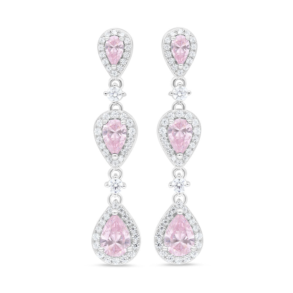Sterling Silver 925 SET Rhodium Plated Embedded With pink  Zircon And White Zircon