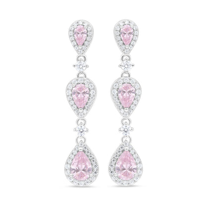 Sterling Silver 925 SET Rhodium Plated Embedded With pink  Zircon And White Zircon