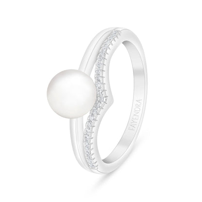 خاتم من الفضة الخالصة عيار 925 مطلي روديوم مرصع لولو ابيض طبيعي و فص ابيض