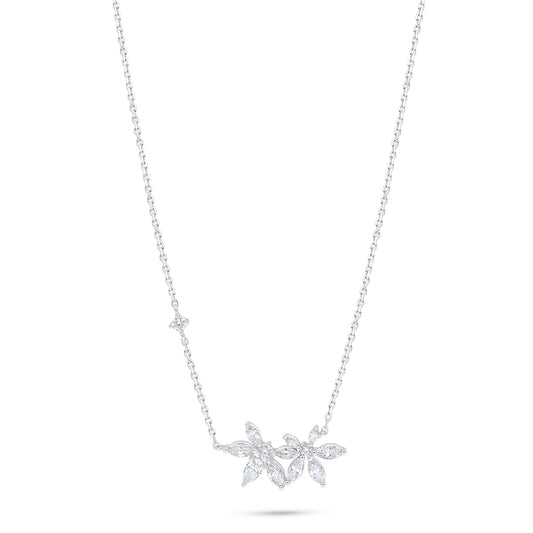 Sterling Silver 925 Necklace Rhodium Plated Embedded With White Zircon