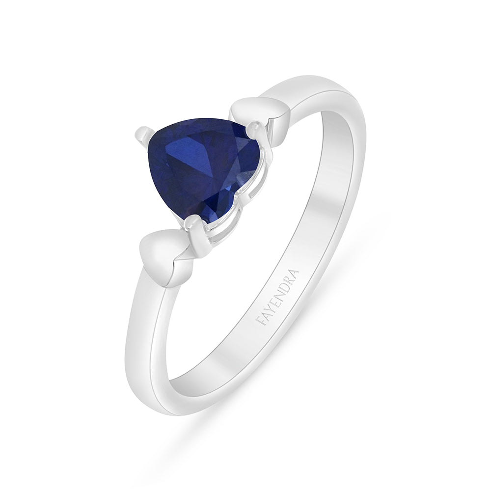 Sterling Silver 925 Ring Rhodium Plated Embedded With Sapphire Corundum