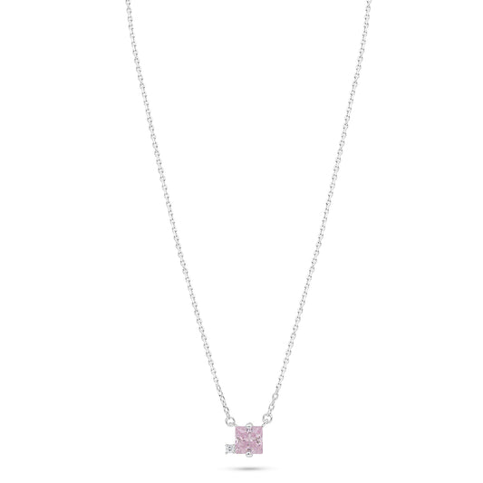 Sterling Silver 925 Necklace Rhodium Plated Embedded With Pink Zircon And White Zircon