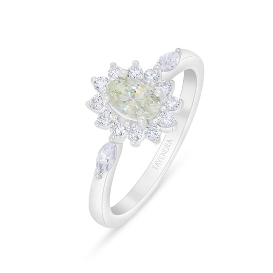 خاتم من الفضة الخالصة عيار 925 مطلي روديوم مرصع بالزركون الكناري الالماسي و فص ابيض