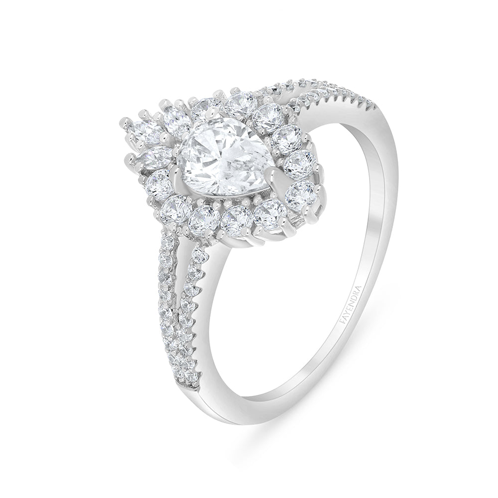 Sterling Silver 925 Ring Rhodium Plated Embedded With White Zircon