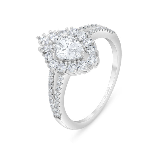 Sterling Silver 925 Ring Rhodium Plated Embedded With White Zircon