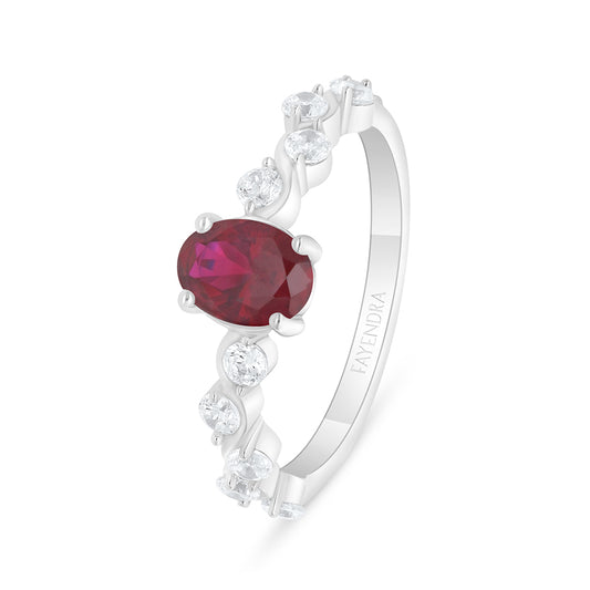 Sterling Silver 925 Ring Rhodium Plated Embedded With Ruby Corundum And White Zircon