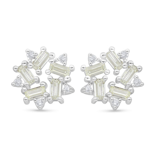 Sterling Silver 925 Earring Rhodium Plated Embedded With Diamond Zircon And White Zircon