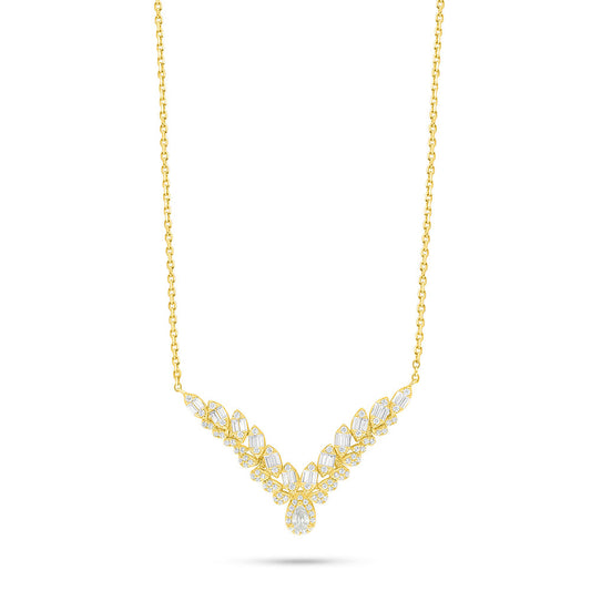 Sterling Silver 925 Necklace Golden Plated Embedded With White Zircon