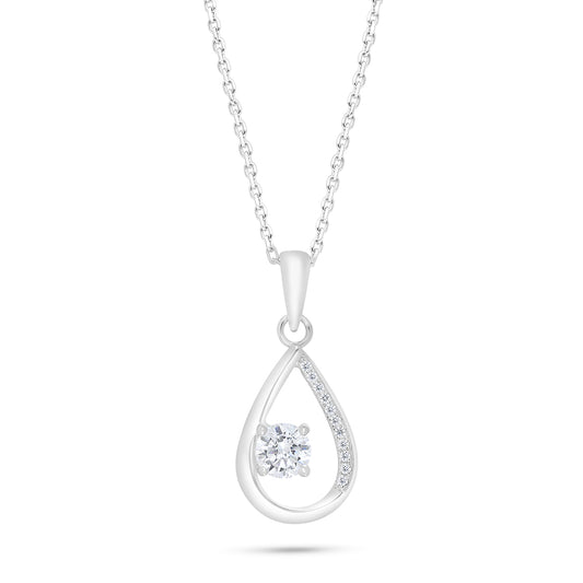 Sterling Silver 925 Necklace Rhodium Plated Embedded With White Zircon