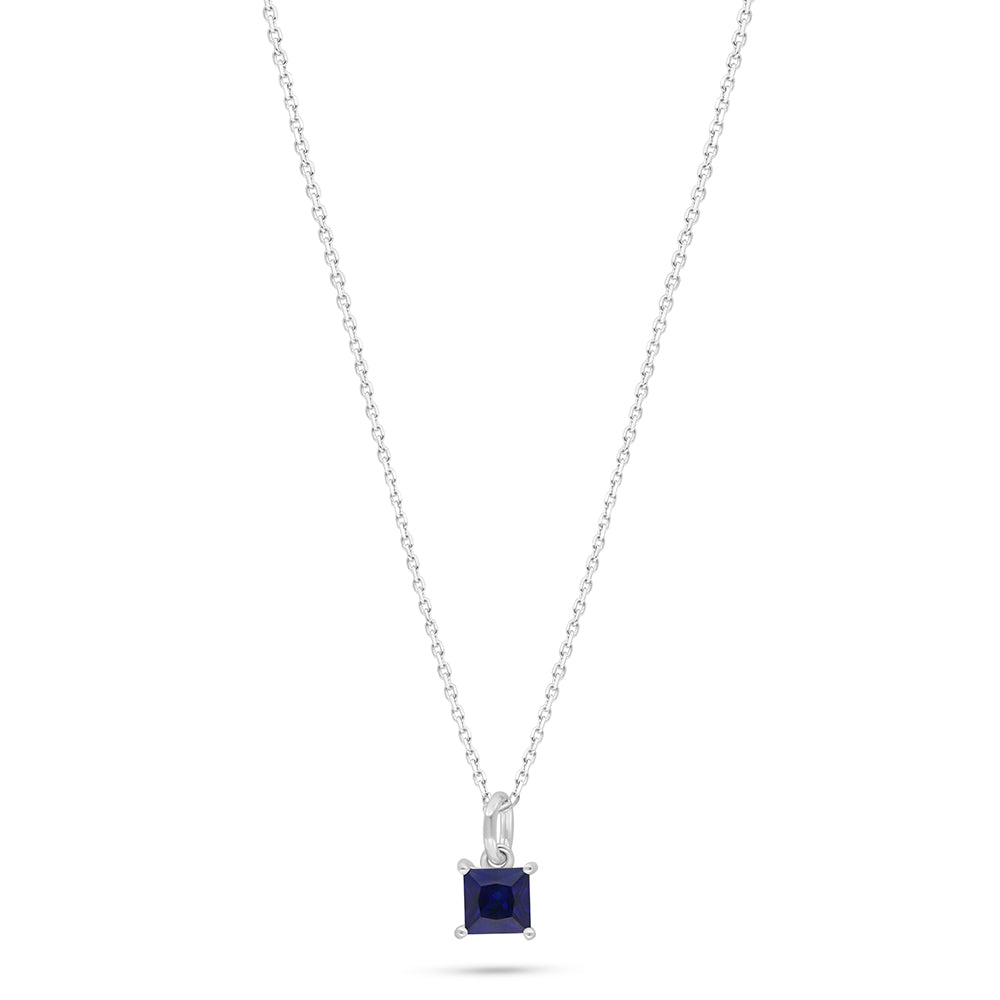 Sterling Silver 925 Necklace Rhodium Plated Embedded With Sapphire Corundum