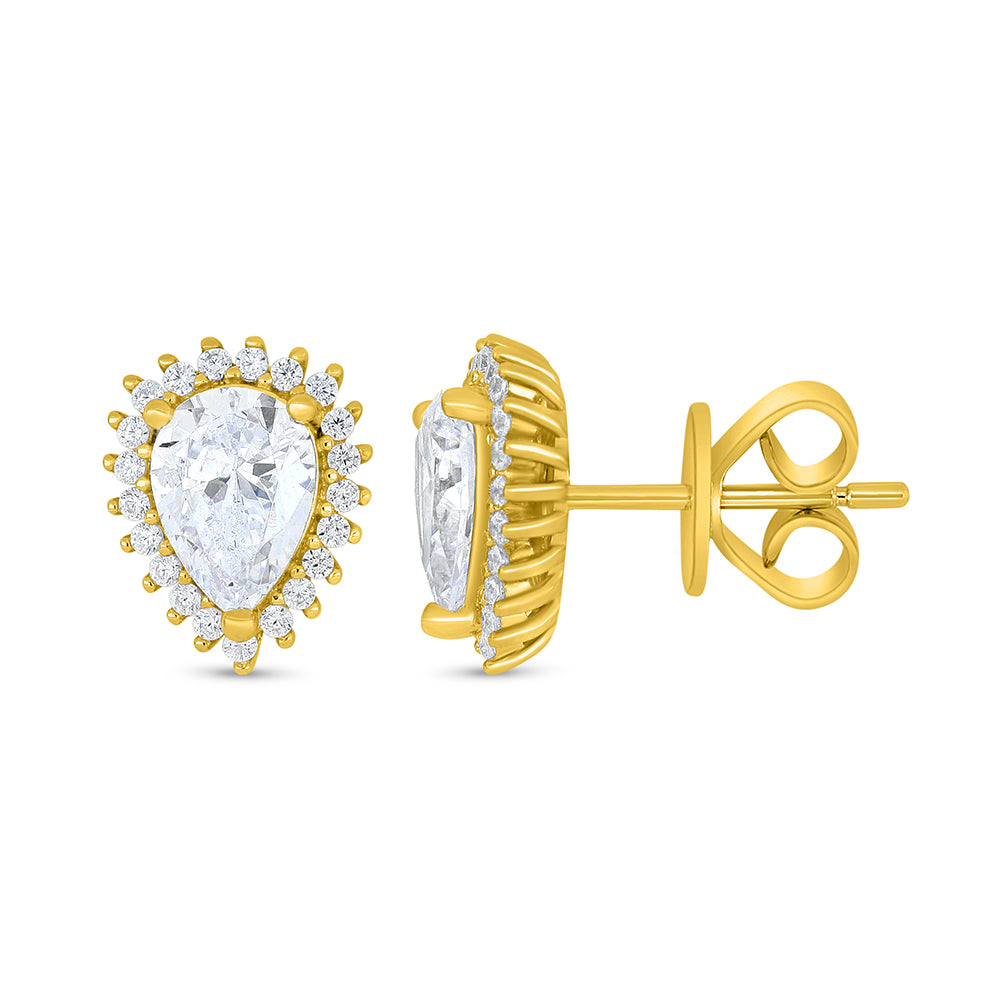 Sterling Silver 925 Earring Golden Plated Embedded With White Zircon