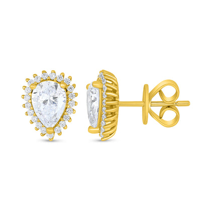 Sterling Silver 925 Earring Golden Plated Embedded With White Zircon