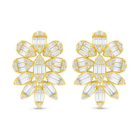 Sterling Silver 925 Earring Golden Plated Embedded With White Zircon