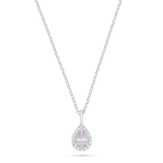 Sterling Silver 925 Necklace Rhodium Plated Embedded With Pink Zircon And White Zircon