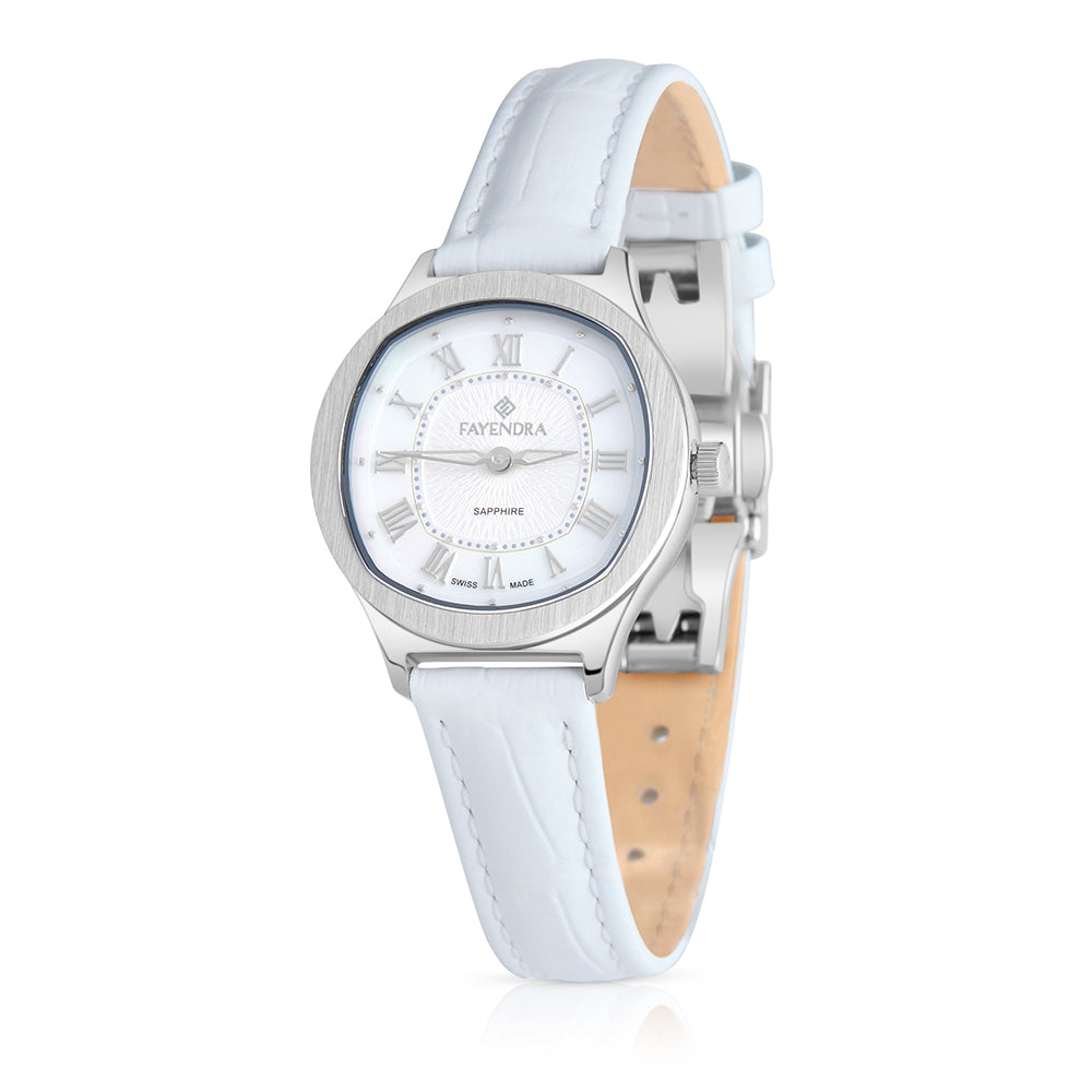 Stainless Steel 316L Watch Silver Color White Leather - WHITE MOP DIAL