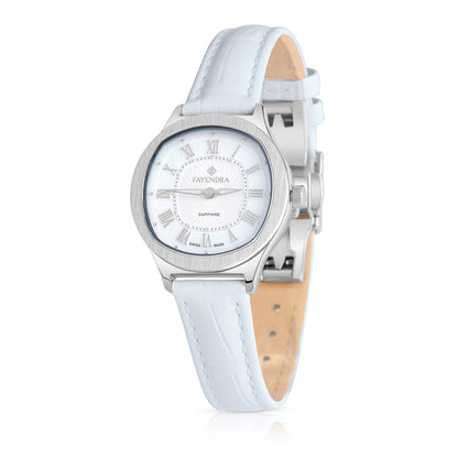 Stainless Steel 316L Watch Silver Color White Leather - WHITE MOP DIAL