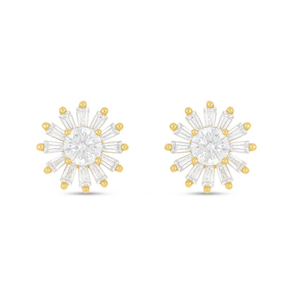 Sterling Silver 925 Earring Golden Plated Embedded With White Zircon