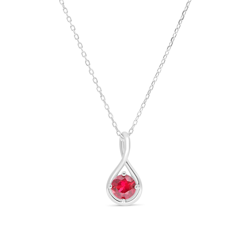 Sterling Silver 925 Necklace Rhodium Plated Embedded With Ruby Corundum