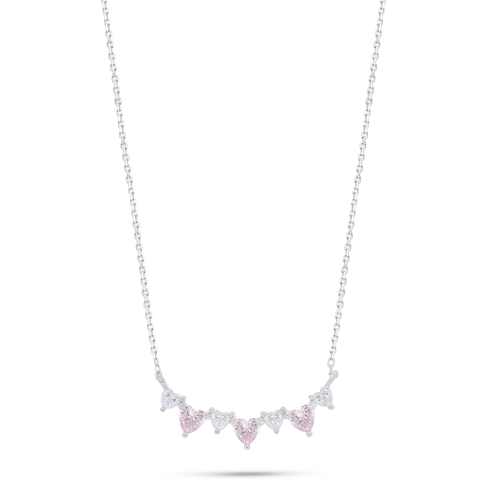 Sterling Silver 925 Necklace Rhodium Plated Embedded With pink Zircon And White Zircon