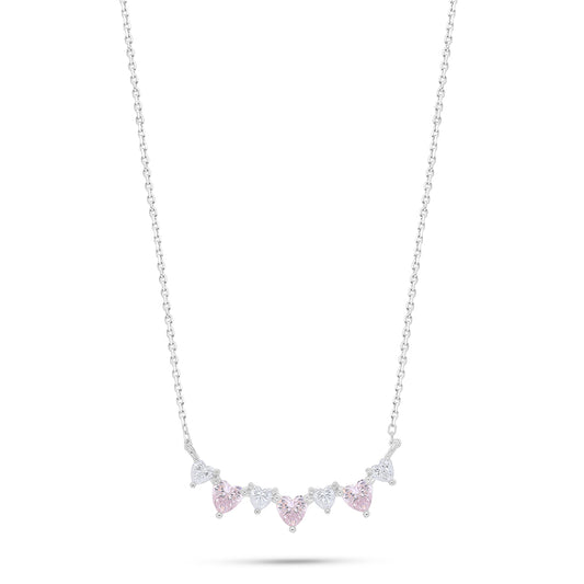 عقد من الفضة الخالصة عيار 925 مطلي روديوم مرصع زركون بنك و فص ابيض