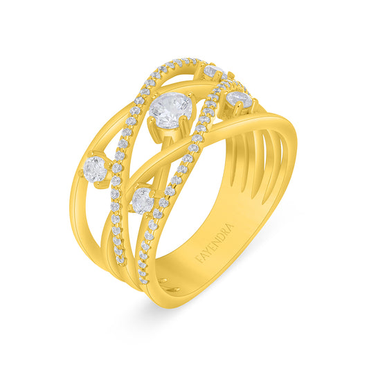 خاتم من الفضة الخالصة عيار 925 مطلي ذهبي مرصع فص ابيض