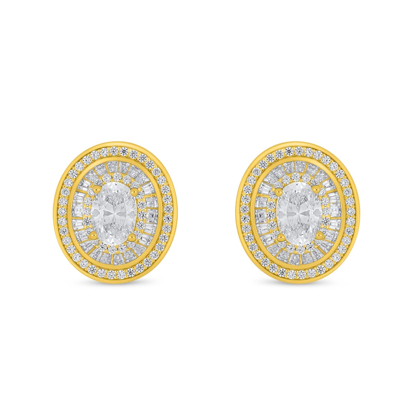 Sterling Silver 925 Earring Golden Plated Embedded With Diamond Zircon And White Zircon