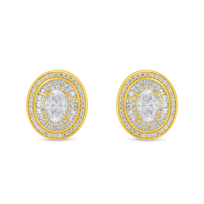 Sterling Silver 925 Earring Golden Plated Embedded With Diamond Zircon And White Zircon