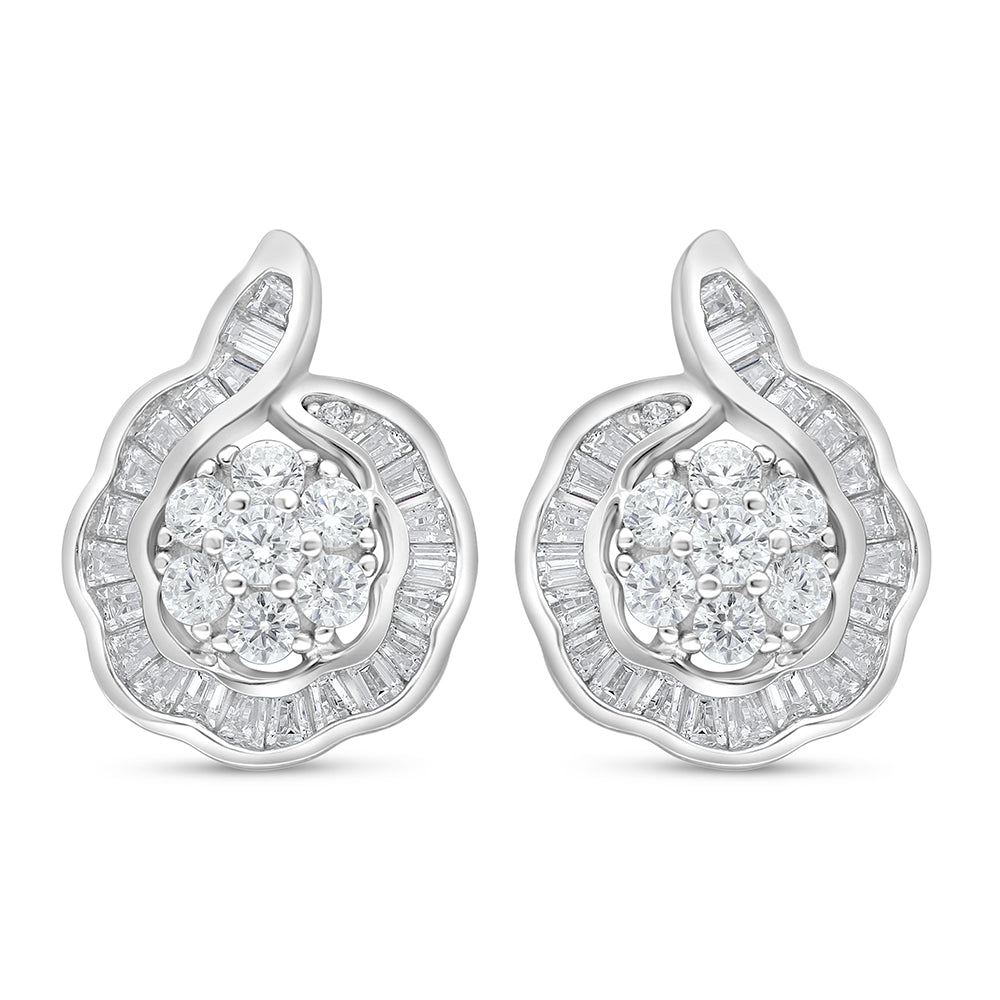 Sterling Silver 925 Earring Rhodium Plated Embedded With White Zircon