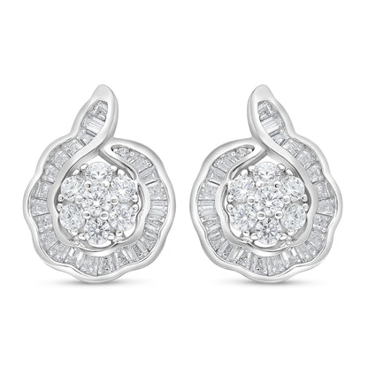 Sterling Silver 925 Earring Rhodium Plated Embedded With White Zircon