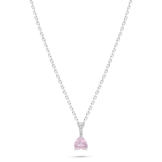 Sterling Silver 925 Necklace Rhodium Plated Embedded With Pink Zircon And White Zircon
