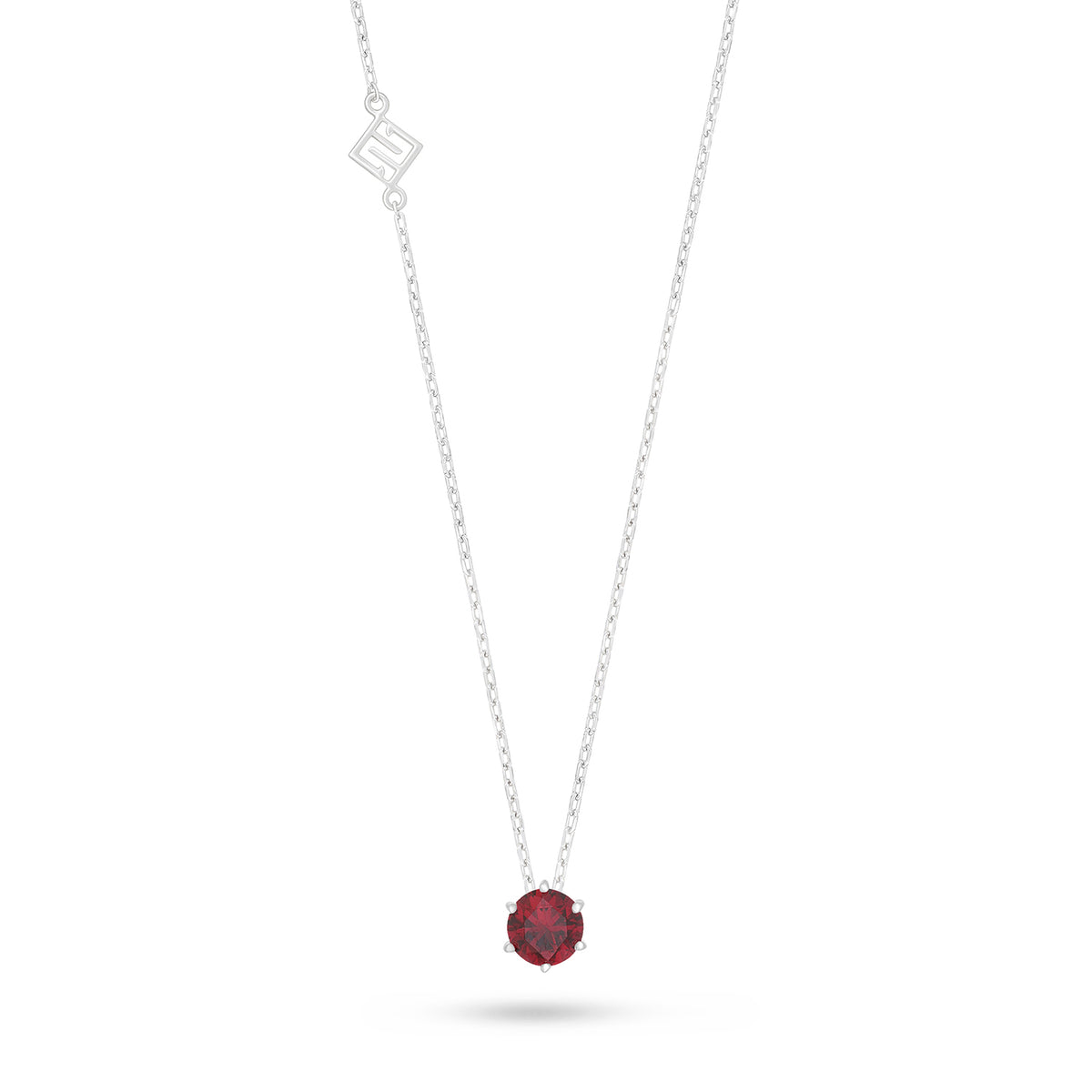 Sterling Silver 925 Necklace Rhodium Plated Embedded With Ruby Corundum