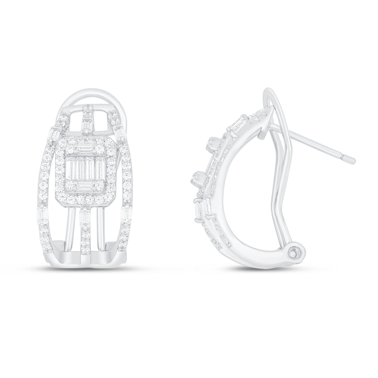 Sterling Silver 925 Earring Rhodium Plated Embedded With White Zircon