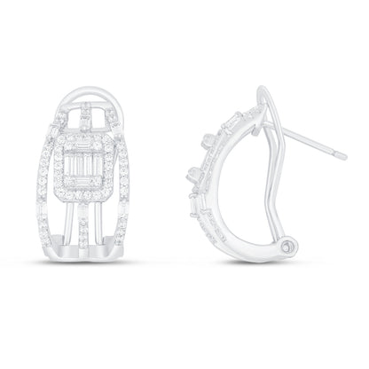 Sterling Silver 925 Earring Rhodium Plated Embedded With White Zircon