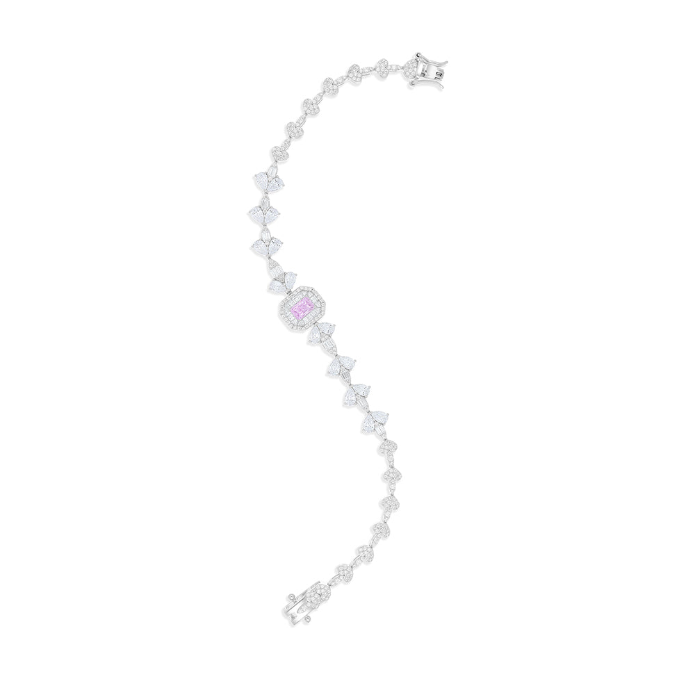 Sterling Silver 925 Set Rhodium Plated Embedded With Pink Zircon And White Zircon