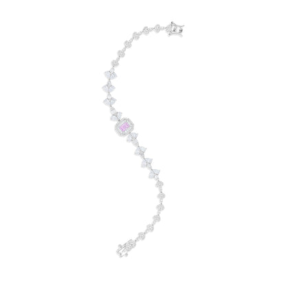 Sterling Silver 925 Set Rhodium Plated Embedded With Pink Zircon And White Zircon