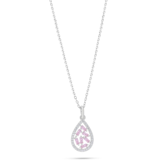 عقد من الفضة الخالصة عيار 925 مطلي روديوم مرصع زركون بنك و فص ابيض