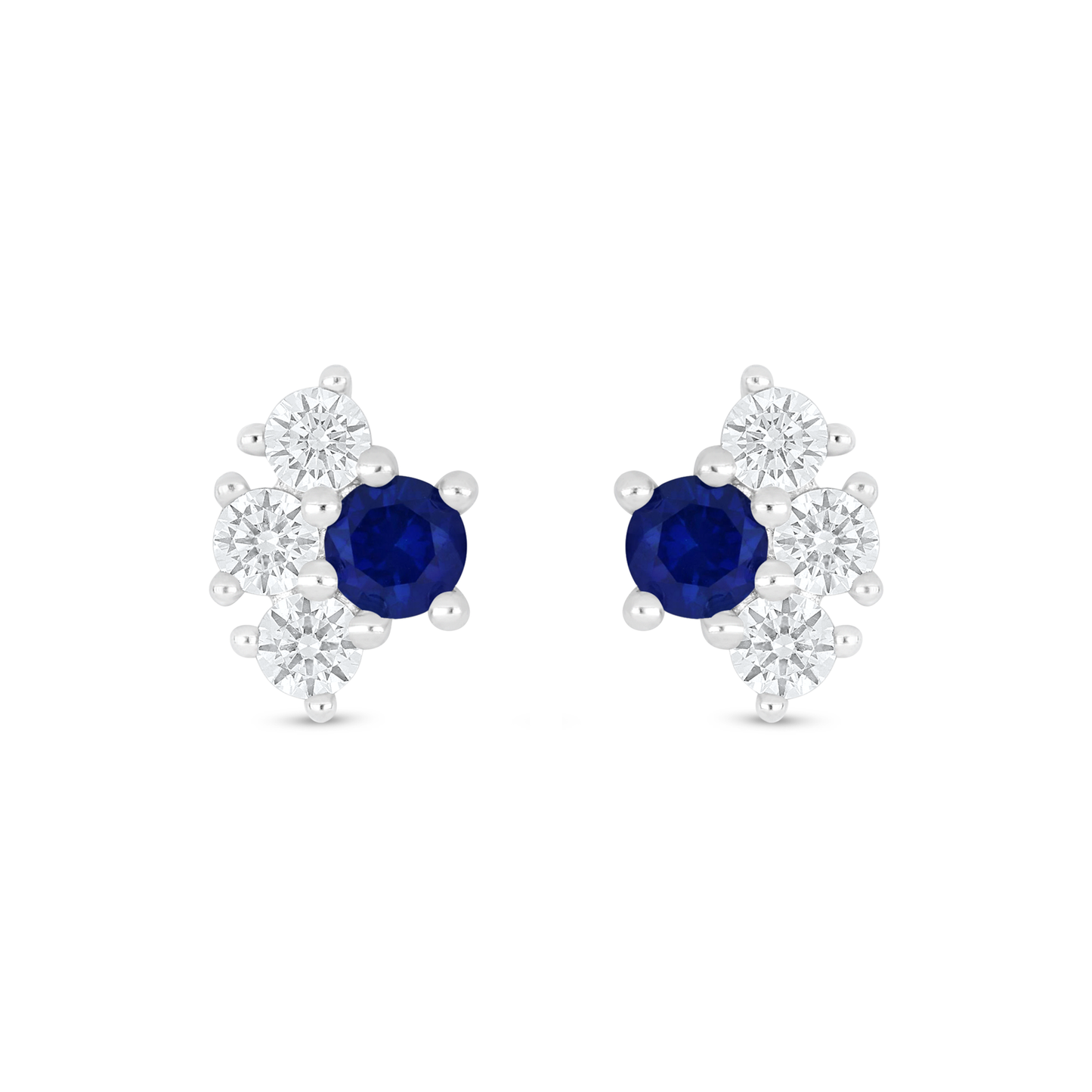 Sterling Silver 925 Earring Rhodium Plated Embedded With Sapphire Corundum And White Zircon