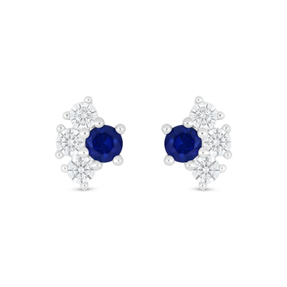 Sterling Silver 925 Earring Rhodium Plated Embedded With Sapphire Corundum And White Zircon