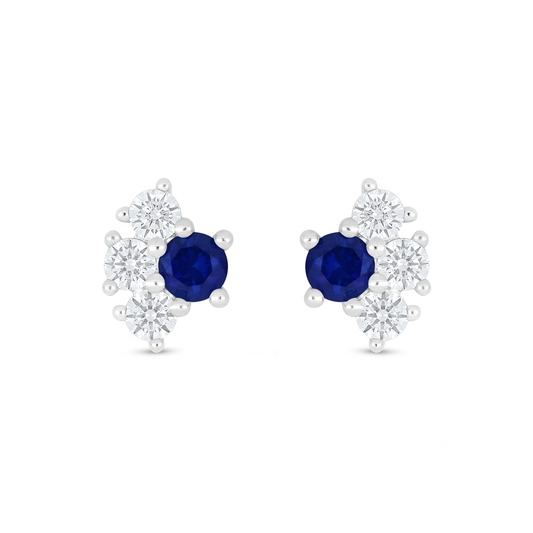 Sterling Silver 925 Earring Rhodium Plated Embedded With Sapphire Corundum And White Zircon