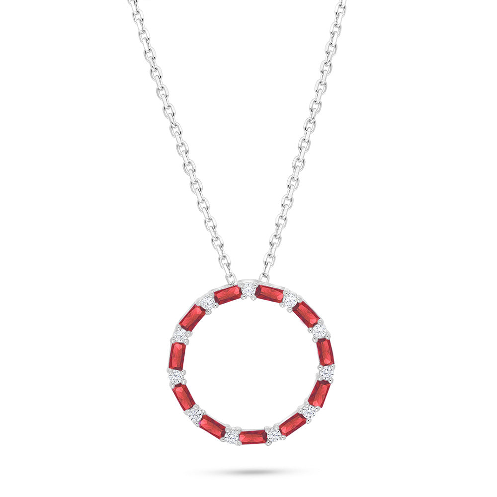 عقد من الفضة الخالصة عيار 925 مطلي روديوم مرصع ياقوت كروندوم و فص ابيض