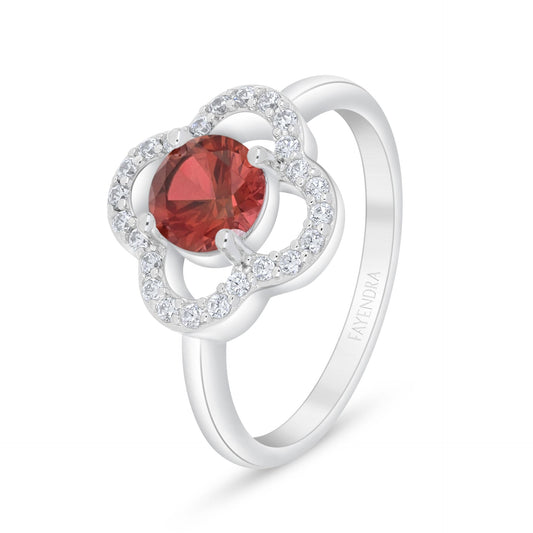 Sterling Silver 925 Ring Rhodium Plated Embedded With Ruby Corundum And White Zircon