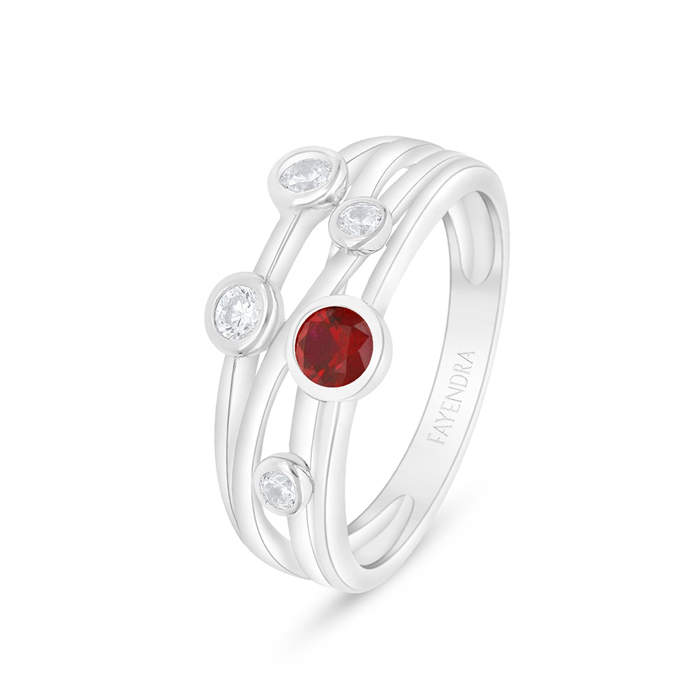 Sterling Silver 925 Ring Rhodium Plated Embedded With Ruby Corundum And White Zircon