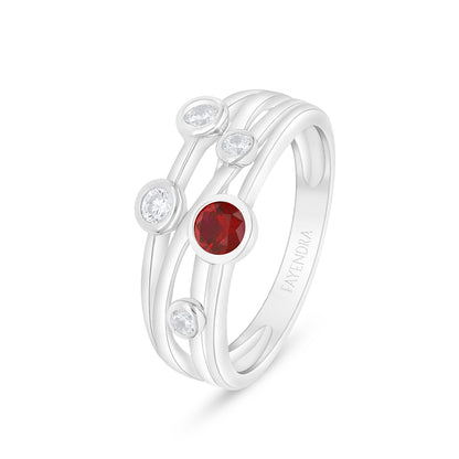 Sterling Silver 925 Ring Rhodium Plated Embedded With Ruby Corundum And White Zircon