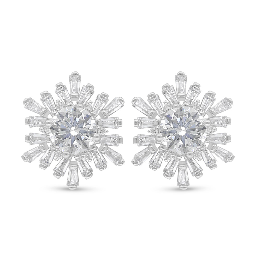 Sterling Silver 925 Earring Rhodium Plated Embedded With Diamond Zircon And White Zircon