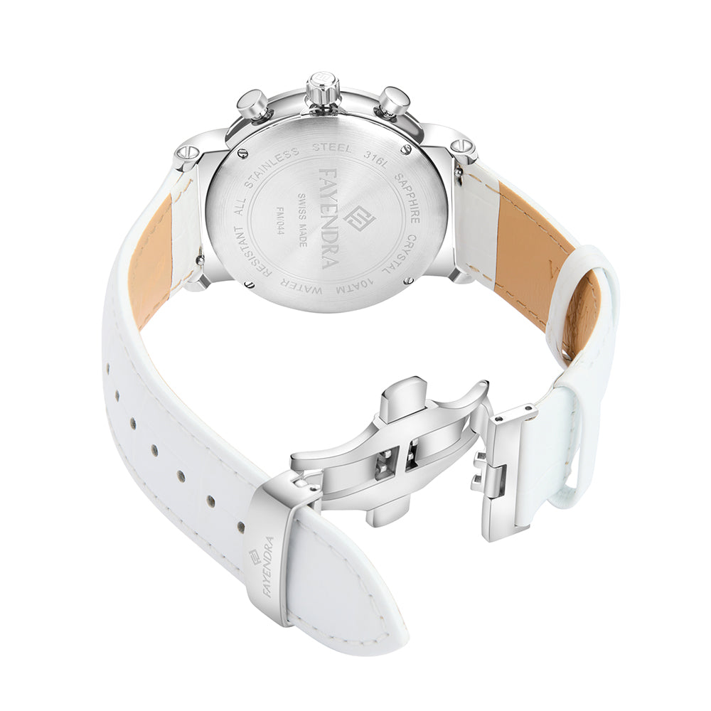 Stainless Steel 316L Watch Silver Color White Leather For Men - WHITE MOP DIAL