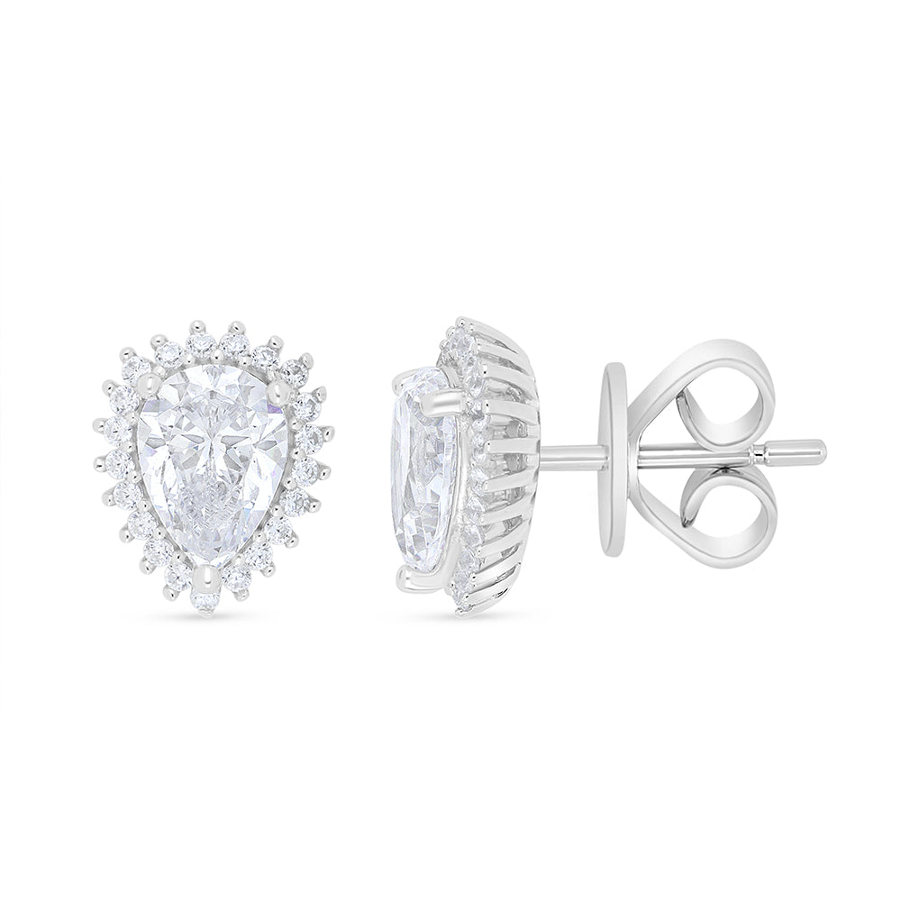 Sterling Silver 925 Earring Rhodium Plated Embedded With White Zircon